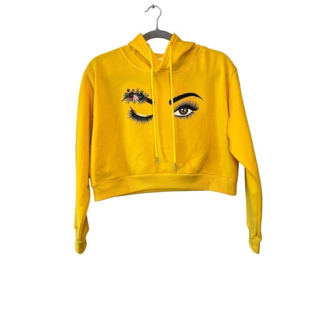 Cute Crop Top Hoodie- Bright Yellow - Size Small/Medium NWOT